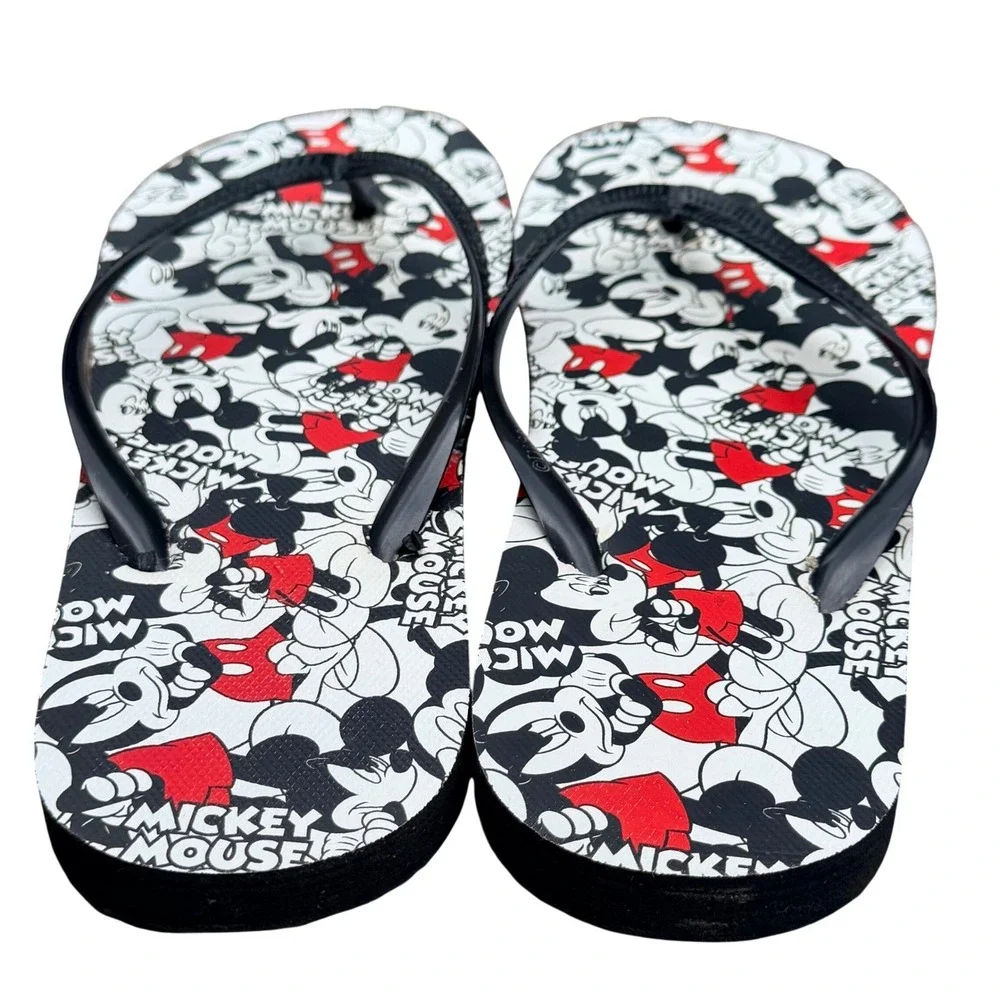 Disney Mickey Mouse Flip Flops Sandals 40-41 All‎ Over Print Black Red White